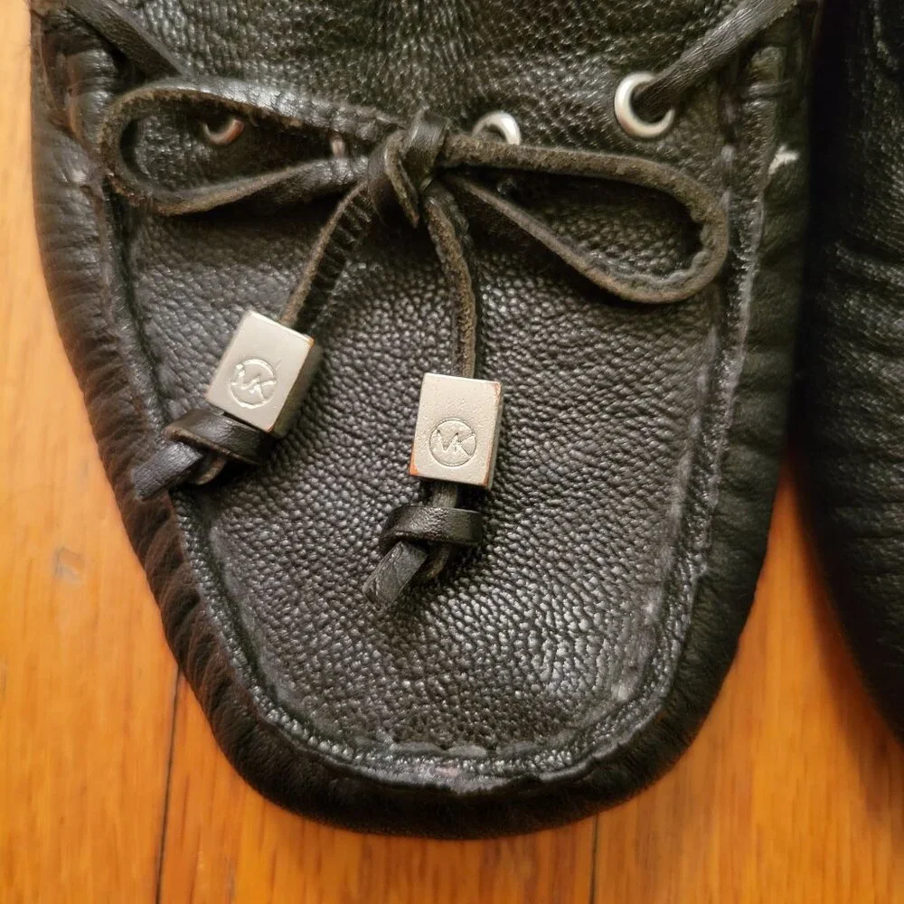 Michael Kors Black Leather Loafers Driving 8.5M Boat Shoes Moc‎ Toe AMBER